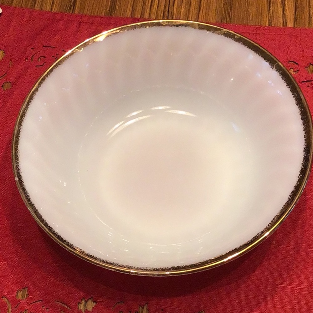 Vintage Fire King serving bowel with gold trim,
